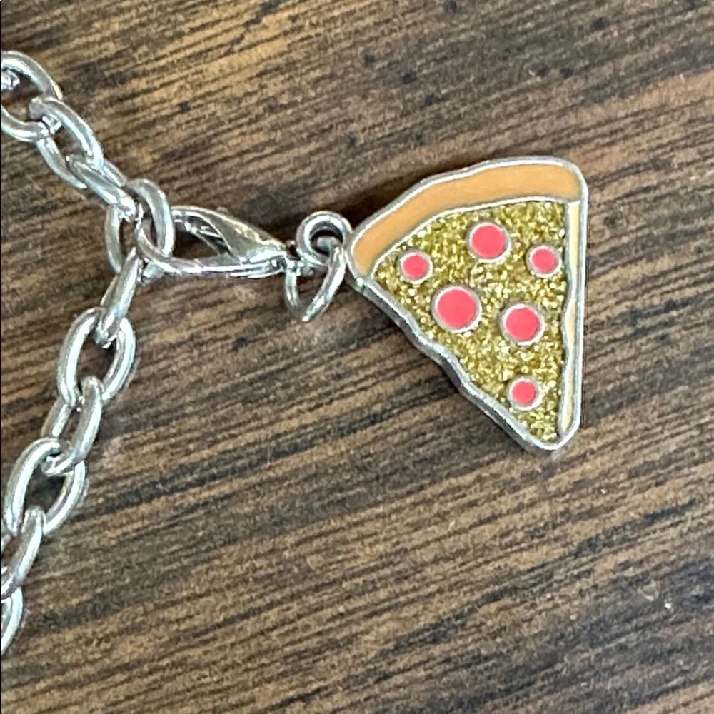 Kids Silver Charm Bracelet with Pizza and Ice Cream